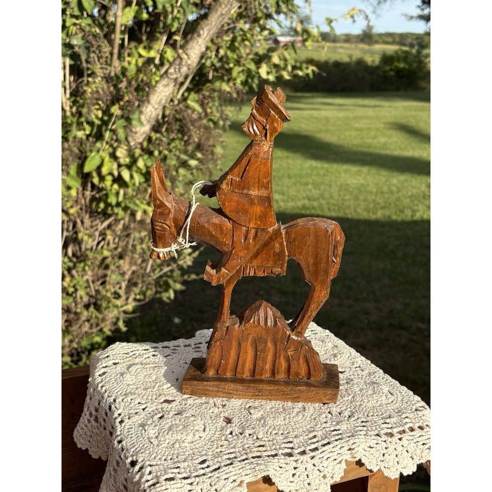VTG Hand Carved Wooden Don Quixote on His Horse Rocinante Sculpture Folk Art 8" - Picture 3 of 8